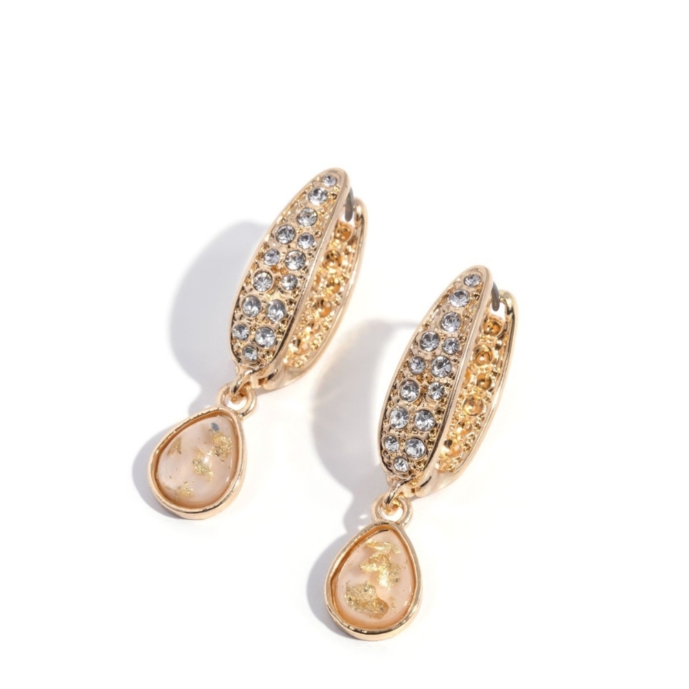 Paparazzi Gold and Cream Crystal Drop Earrings Cheerful Care Fashion Jewelry